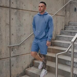 TUXY ‘The Summer Suit’ One-Piece Hooded Jumpsuit Shorts Gray Loungewear L NWT